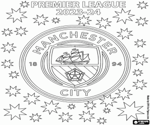 desenho de Man City, tetracampeão 2023-2024 para colorir
