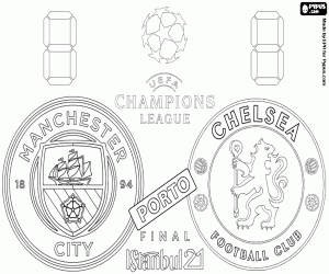 desenho de Manchester City x Chelsea, final de 2021 para colorir