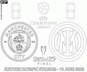 desenho de Manchester City x Inter Milan, final para colorir