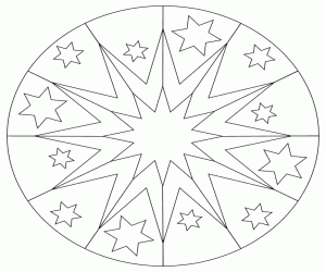 desenho de Mandala circular com estrelas para colorir