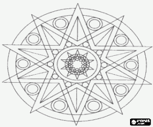 desenho de Mandala com círculos e estrela para colorir