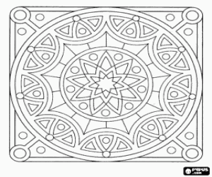 desenho de Mandala com círculo em um quadrado para colorir