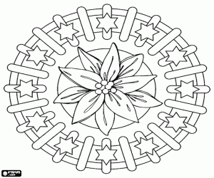 desenho de Mandala de Natal com uma Poinsétia para colorir