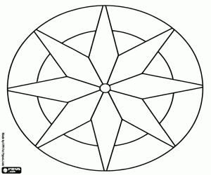 desenho de Mandala com estrela de oito pontas para colorir