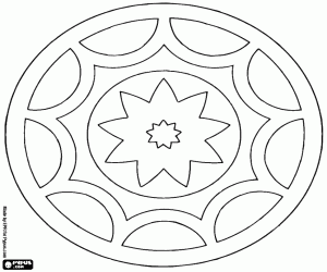 desenho de Mandala com estrelas e arcos para colorir