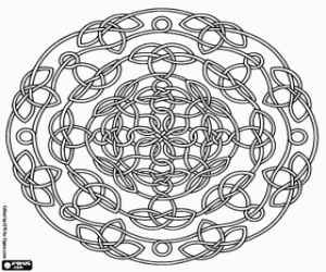 desenho de Mandala com fita entrelaçada para colorir