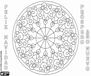 desenho de Mandala com velas em espanhol para colorir