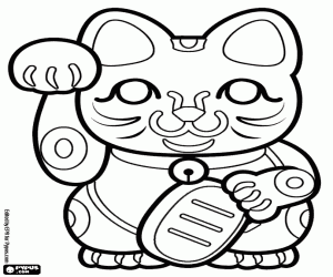 desenho de Maneki neko, o gato da sorte para colorir