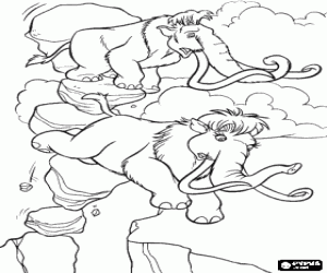 desenho de Manny e Ellie em perigo para colorir