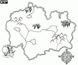 desenho de Mapa da ilha do Tesouro para colorir