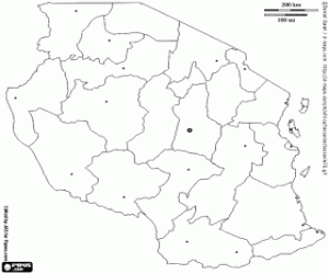 desenho de Mapa da Tanzânia para colorir