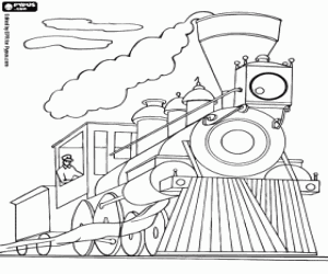 desenho de O maquinista na locomotiva a vapor para colorir