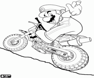 desenho de Mario Bros em uma motocicleta para colorir