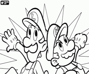 desenho de Mario e Luigi em ação para colorir