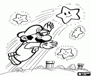 desenho de Mario tenta pegar as estrelas para colorir
