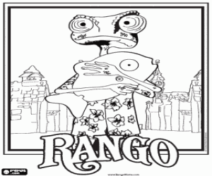 desenho de O mascote Rango no velho oeste para colorir
