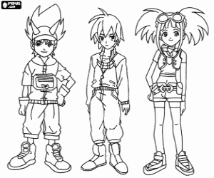 desenho de Max, Rex e Zoe, Dinosaur King para colorir