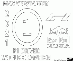 desenho de Max Verstappen, campeão da F-1 em 2021 para colorir