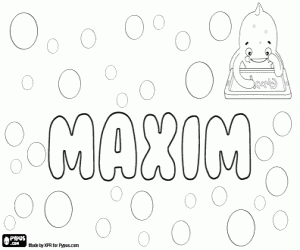 desenho de Maxim, nome em vários idiomas para colorir