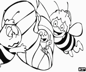 desenho de Maya e Willi ajudando um verme para colorir