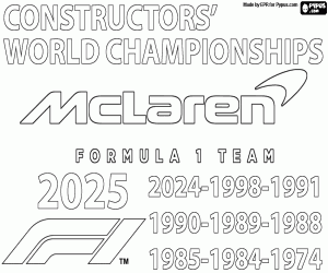 desenho de McLaren, campeã da F1 x10 em 2025 para colorir