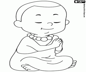 desenho de Meditação de um menino monge budista para colorir