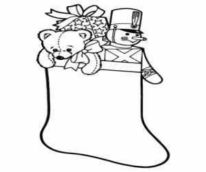 desenho de Meia de Natal cheia de presentes para colorir