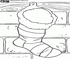 desenho de Meia de Natal em uma parede de tijolos para colorir