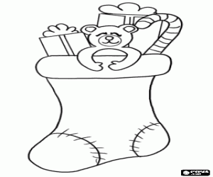 desenho de Meia de Natal com presentes para colorir