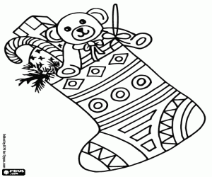 desenho de Meia com motivos geométricos de Natal para colorir