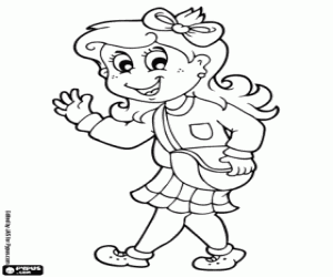 desenho de Menina andando para a escola para colorir