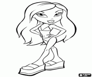 desenho de Menina Bratz pronta para praia para colorir