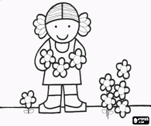desenho de Menina com flores para colorir