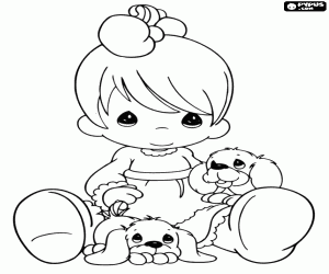 desenho de Menina com dois cãezinhos para colorir