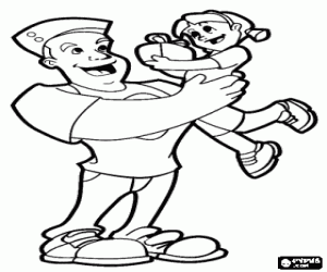 desenho de Menina e presente nos braços do pai para colorir