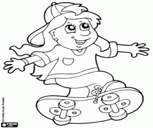 desenho de Uma menina com seu skate para colorir