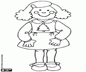 desenho de Menina com um vestido natalino para colorir
