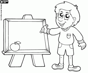 desenho de O menininho no quadro-negro para colorir