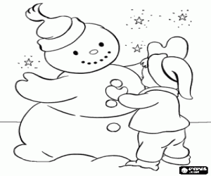 desenho de Menino e boneco de neve para colorir