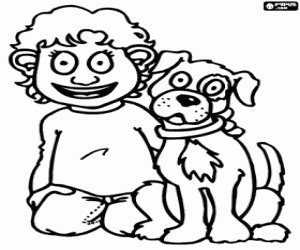 desenho de Menino com seu cachorro para colorir