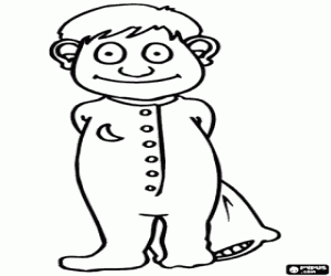 desenho de Menino de pijama com uma almofada para colorir