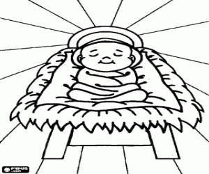 desenho de Menino Jesus na manjedoura para colorir