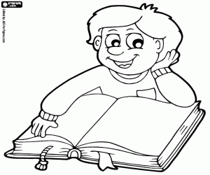 desenho de O menino com o livro aberto para colorir