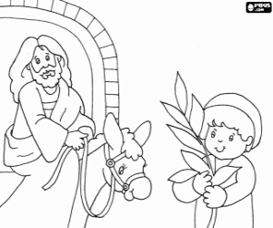 desenho de Um menino no domingo de ramos para colorir