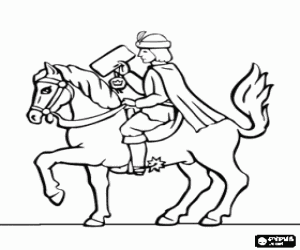 desenho de Mensageiro real a cavalo para colorir
