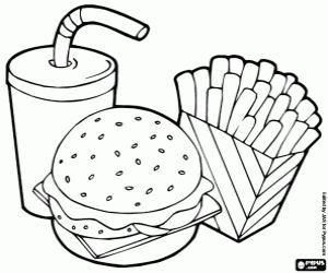 desenho de Menu completo de fast-food para colorir