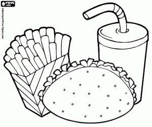 desenho de Menu com taco e fritas para colorir