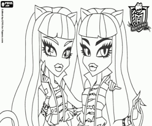 desenho de Meowlody e Purrsephone, Monster High para colorir