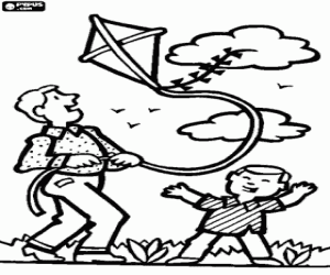 desenho de Meu pai e eu com a pipa para colorir