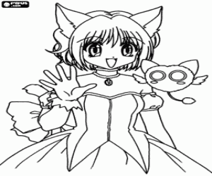 desenho de Mew Ichigo com seu robô Masha para colorir